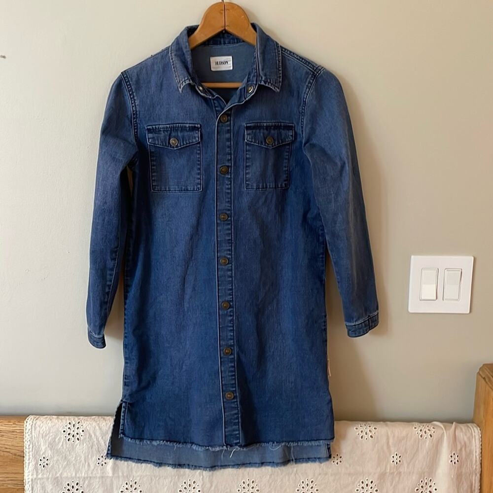 HUDSON Denim Snap Front Frayed Button-Down Shirtdress Size Girls XL